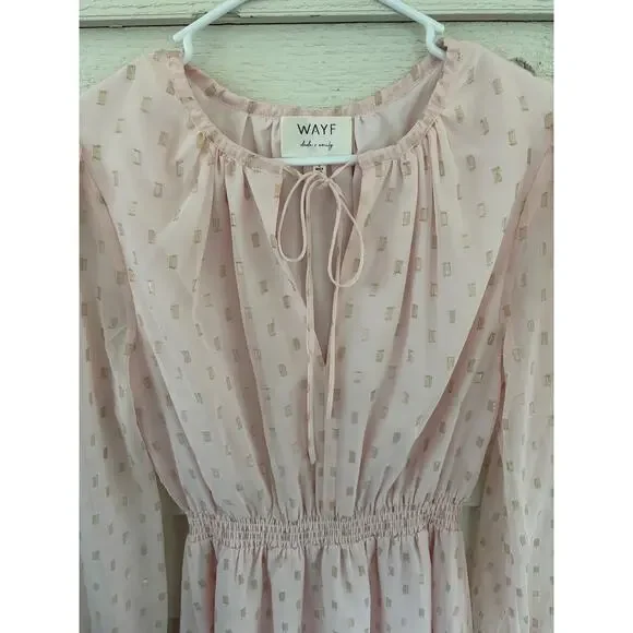 WAYF Dede x Emily Pink Swiss Dot Mini Dress Size S Romantic Ruffle Hem - Picture 4 of 9
